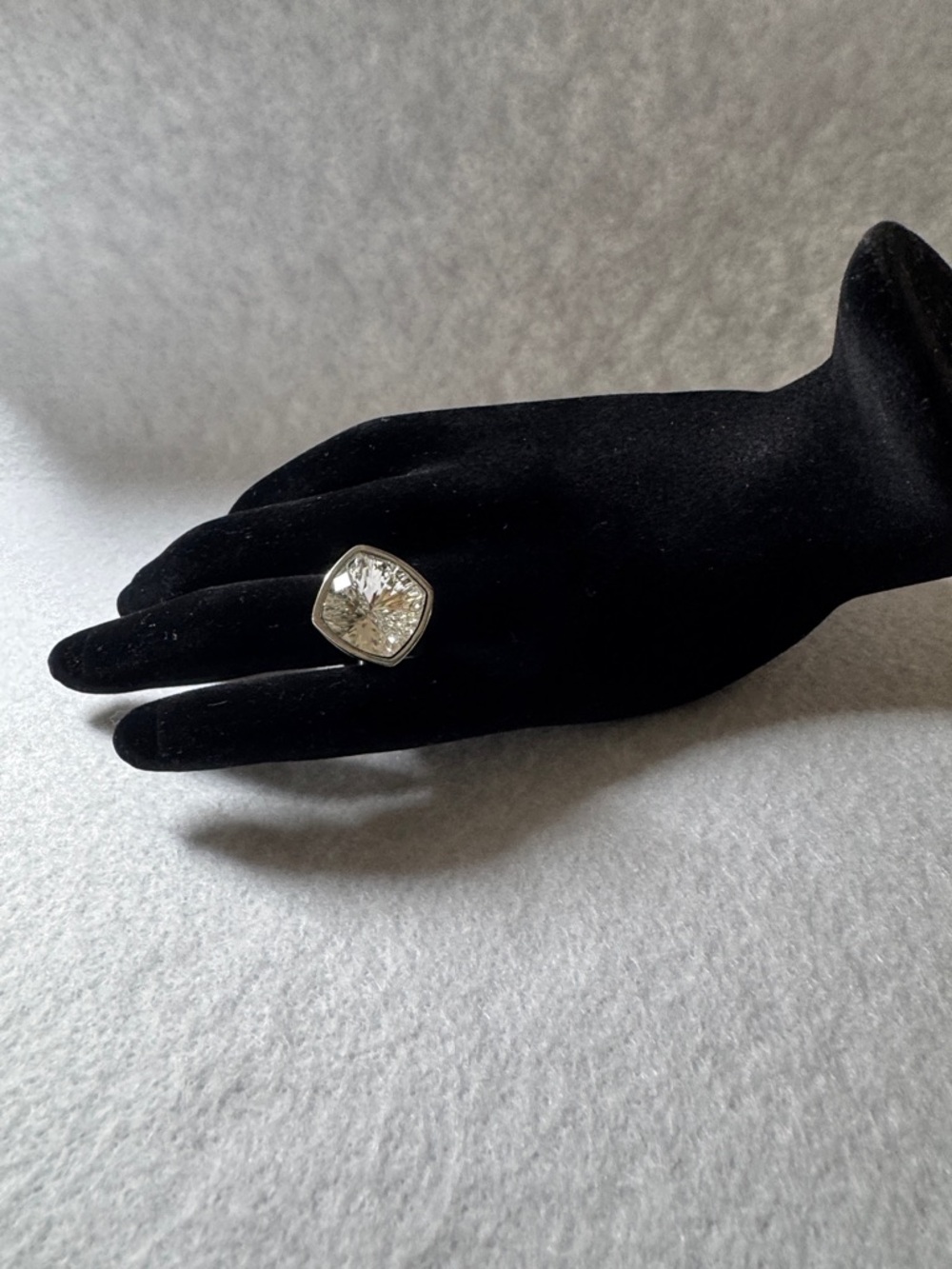 Touchstone Crystal Silver-Tone Cushion Clear Crystal Ring